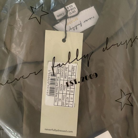 Never Fully Dressed Olive Green / Khaki Satin Wrap Dress - Size 8, Khaki - Picture 7 of 7